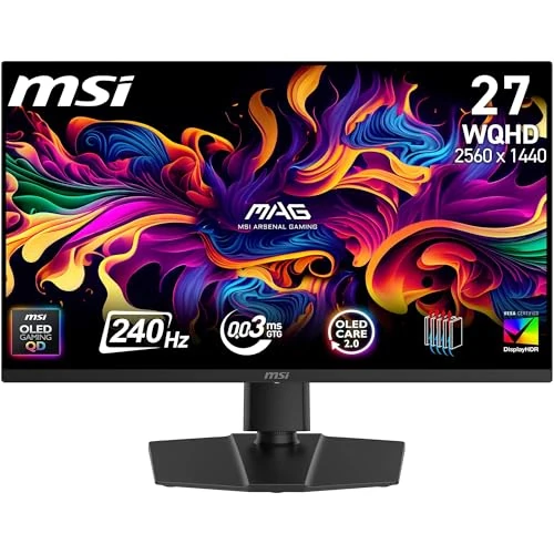 MSI MAG 273QP QD-OLED X24, monitor Gaming 26,5" WQHD (2560 x 1440) QD OLED, refresh rate 240 Hz, tempo di risposta 0,03 ms, 99% DCI-P3, E ≤ 2 - DisplayHDR True Black 400, DisplayPort 1.4a, HDMI 2.1