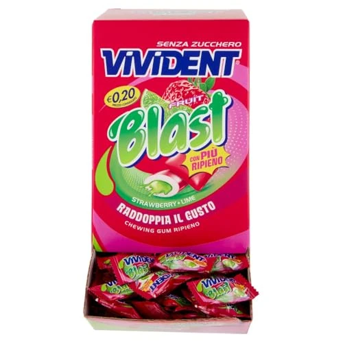 Offerta a tempo: Vivident Fruit Blast, Chewing Gum Ripieno, Senza Zucchero, Gusto Fragola Lime, Senza Glutine, Confezione da 200 Gomme da Masticare - 29% da 36.50 € a 25.99 €