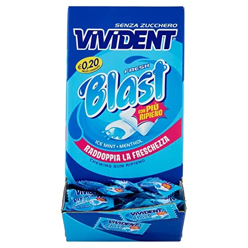Offerta a tempo: Vivident Fresh Blast, Chewing Gum Ripieno, Senza Zucchero, Gusto Menta, Senza Glutine, Confezione da 200 Gomme da Masticare incartate singolarmente - 36% da 36.50 € a 23.54 €
