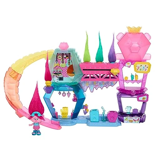 Mattel DreamWorks Trolls Band Together Toys, Mount Rageous Playset with Queen Poppy Small Doll & 25+ Accessories, 4 Hair Pops, HNV37