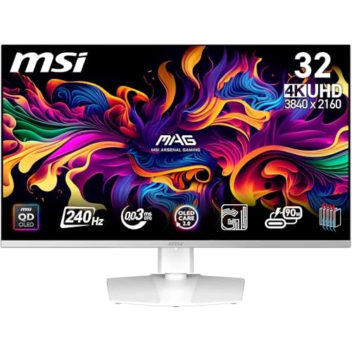Offerta a tempo: msi MPG 321URXW QD-OLED 4K UHD Gaming Monitor da 31,5" - Pannello Quantum Dot OLED 3840 x 2160, 240Hz / 0,03ms, 99% DCI-P3, ΔE≤2, DisplayHDR True Black 400, KVM, RGB - DP 1.4a, HDMI 2.1, USB Type-C - 0.00% da 799.00 € a 799.00 €