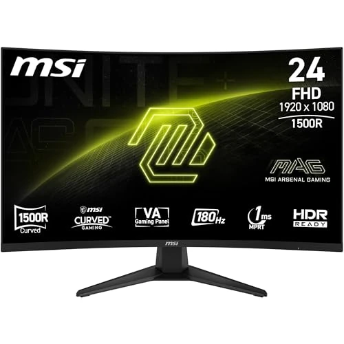 MSI MAG 244C 24 Inch FHD Curved Gaming Monitor - 1500R 1920 x 1080 VA Panel, 1ms, Adaptive Sync - DP 1.2a, HDMI 2.0b CEC