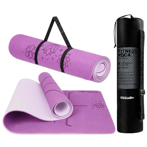 LA MENTE ES MARAVILLOSA - Gymnastikmatte, Rutschfest Yogamatte inkl. Tragegurt + Tasche + Übungs-E-Book, Gepolstert, Hautfreundliches TPE für Fitness/Pilates/Workout 183x61 cm (Blumen, Rosa)