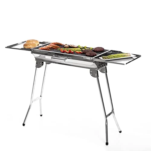 InnovaGoods® Opvouwbare Roestvrijstalen Houtskool Barbecue, Draagbare Campinggrill, Multifunctioneel Maaltijdplateau, Muggenafstotende Lamp, Grijs, Roestvrij Staal