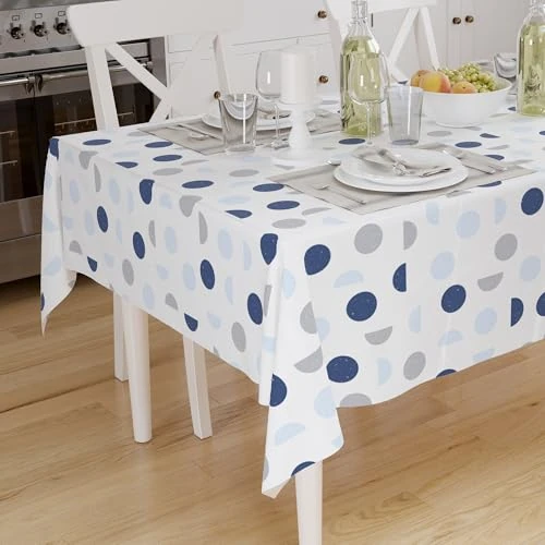 Encasa XO Printed Tablecloth 140x180 cm for 4 to 6 Seater Dining Table of length upto Rectangular, 100% Cotton, Machine Washable, Durable, Rectangular, for Home, Restaurant, Banquet - Blue Moon