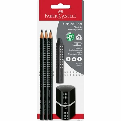Tijdelijke aanbieding: FABER-CASTELL 580024 - Grip 2001 potlodenset, 5-delig met 3 potloden, gum en puntenslijper, zwart van 12.62 € naar 12.62 € (0.00% korting)