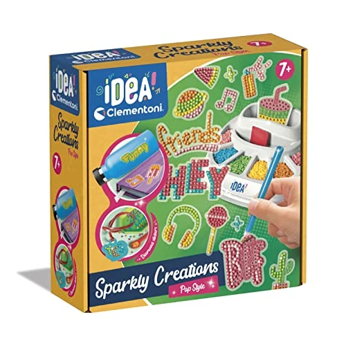 Clementoni Idea - Sparkly Creations Pop Style, Diamond Art, Gioco Creativo per Bambini 7+ Anni, Kit Arte e Laboratorio Gemme 3D e Stickers, 18775