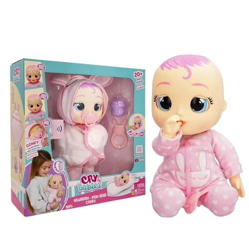 Offerta a tempo: Cry Babies Newborn Coney, Deluxe Interattiva Bambola Neonata con Braccialetto Elettronico Interattivo, Piange Lacrime Vere e Accessori per Bambini, Giocattolo Bambine e Bambini dai 18 Mesi in Su - 41% da 59.90 € a 35.20 €