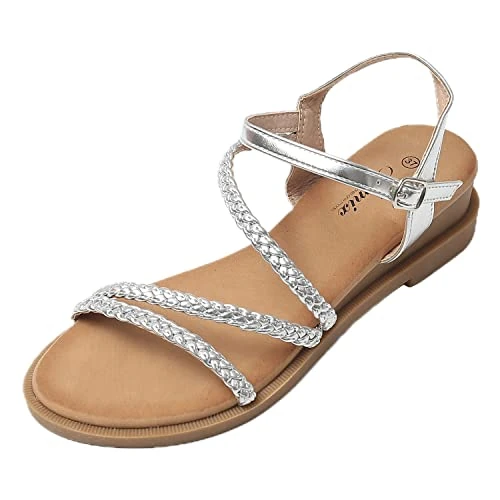 Offerta a tempo: JOMIX Sandali Donna Estive Zeppa Eleganti Comodi Sandali Pelle Sintetivo con Tacco Largo SD8267-11 (Argento, 41) - 35% da 33.20 € a 21.66 €