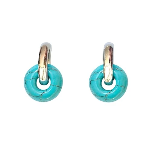 Offre limitée : Boucles d’Oreilles Créoles Femme Plaquées Or ou Platine avec Pierres Naturelles – Boucles Pendantes Élégantes avec Gemmes Semi-Précieuses – Idée Cadeau Originale – ASTER ALHELÍ (Turquoise (Doré)) de 15.50 € à 15.50 € (0.00% de remise)