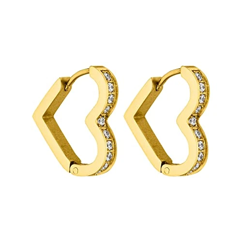 PURELEI® Glitter Heart Ohrringe (Gold) – Damenohrringe aus langlebigem Edelstahl – Wasserfeste Ohrringe Damen – 16 x 17 mm Größe – Modeschmuck für deinen individuellen Look