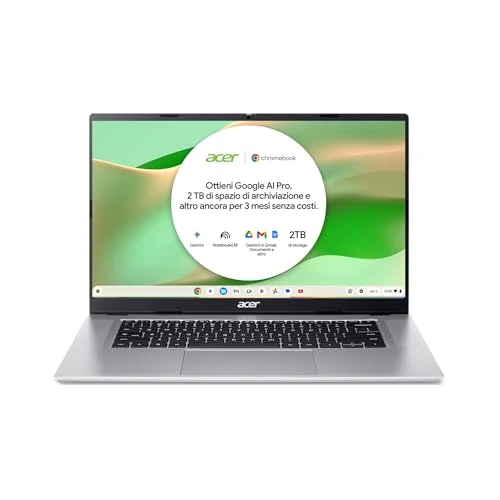 Offerta a tempo: Acer Chromebook 315 + Mouse Wireless, Ram 8 GB DDR5, eMMC 128 GB, Display 15.6" FHD, CB315-8H-837M, Notebook, PC Portatile, Processore MediaTek Kompanio 540, Scheda Grafica ARM Mali, ChromeOS, Silver - 36% da 359.00 € a 229.00 €