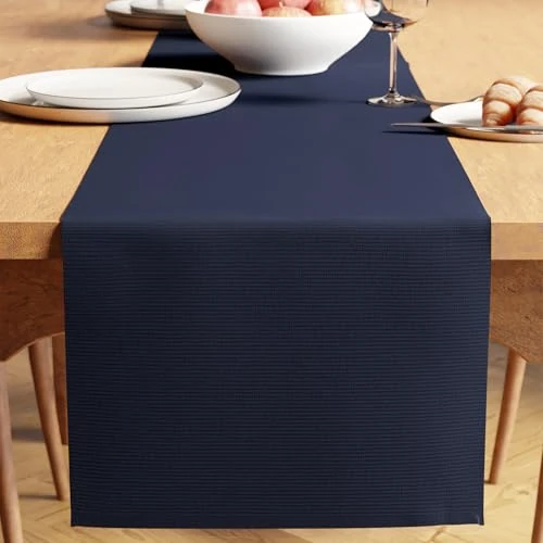 Offre limitee: Encasa XO Chemin de Table | Coton à Fines Côtes Teinté au Fil | Taille 32x150 cm | Bleu Marine Solide | Lavable en Machine de 16.59 EUR a 13.27 EUR (economie 20%)