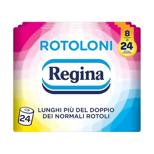 Oferta limitada: Roloni Regina - 24 rollos de papel higiénico 100% certificado FSC®, 500 hojas de 2 capas, más del doble de los rollos normales, paquete 50% de plástico reciclado de 27.83 € a 27.83 € (ahorro 0.00%)