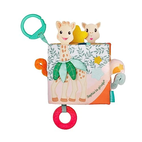 SOPHIE LA GIRAFE - Księga odkryć Sophie la Girafe - Gry Przebudzenia - 8 stron - Różne aktywności, tekstury, kolory - Dla dzieci od 3 miesiąca życia