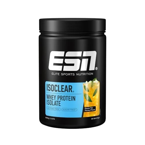 ESN ISOCLEAR Whey Isolate Protein Powder, Green Tea Honey, 908 g, limonada de proteínas con un sabor afrutado y delicioso, suero claro - made in Germany