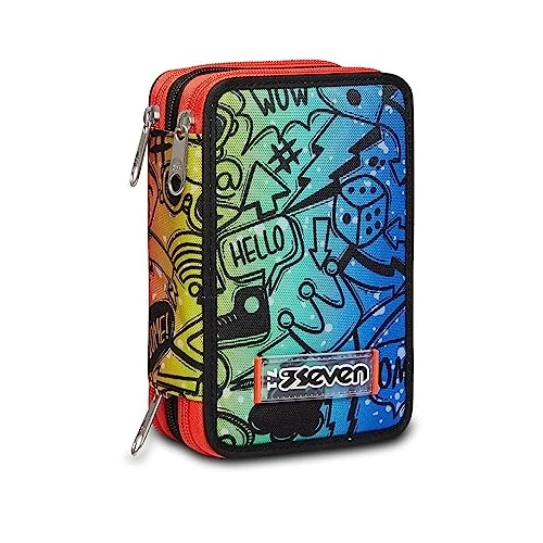 Offerta a tempo: Seven Astuccio Scuola Elementare, 3 scomparti, Medie, con Matite, Pennarelli, Penne, 3 Zip, Fluo Stamp, Bambino e Ragazzo, blu/arancione - 17% da 32.90 € a 27.20 €