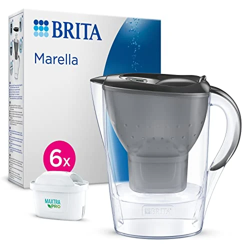 Tijdelijke aanbieding: BRITA Marella grafiet filterkaraf (2,4 l) incl. 6 MAXTRA PRO All-in-1 waterfilterpatronen, vermindert PFAS, kalk, chloor, bepaalde onzuiverheden en metalen tijdweergave, eco-verpakking van 45.74 € naar 45.74 € (0.00% korting)