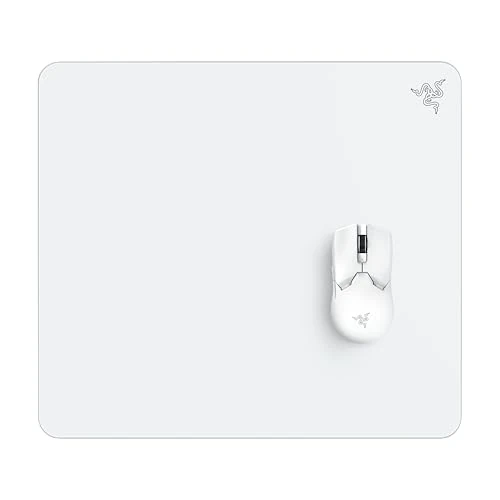 Razer Atlas - Glazen muismat (Premium gehard glas, Ultraglad oppervlak, Micro-geëtst oppervlak, Vuil- en krasbestendig, Stillere muisbewegingen, Antislip rubberen basis) Wit