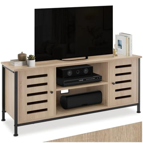Offerta a tempo: tectake® Mobile TV 110x41,5x50,5cm, Mobile Soggiorno TV, 4 Scomparti, 2 con Porta Magnetica, Madia Soggiorno Moderna per Televisore, Passacavi, Home Theater, Casa e Cucina - Legno Industriale Chiaro - 14% da 61.90 € a 53.10 €