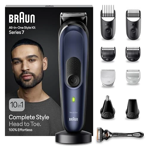 Offre limitée : Braun Tondeuse Electrique Tout-En-Un Series 7 MGK7410, Kit 10-En-1 Avec Sabot Pour Zones Sensibles Et Rasoir Gillette, Coffret De Rasage Avec Accessoires, Conçue Pour Raser Barbe, Cheveux Et Corps de 79.64 EUR à 46.99 EUR (remise 41%)