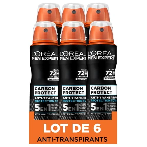 Offre limitée : L’Oréal Paris Men Expert Carbon Protect Déodorant Spray 5en1-150ml - Lot de 6 de 23.96 € à 27.00 € (-12.69% de remise)