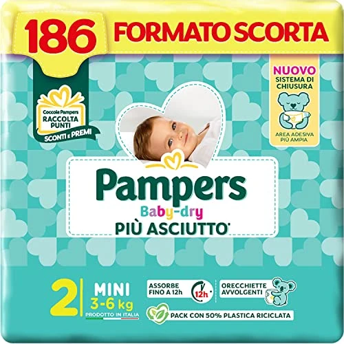 Pampers Baby Dry Mini, 186 Diapers, Size 2 (3-6 kg)