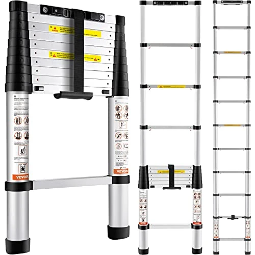 Offerta a tempo: VEVOR Scala Telescopica in Alluminio Estensibile Altezza Max. 3,2m Portatile 8,2kg, Scala Telescopica Allungabile in Alluminio Portatile Salva Spazio Portata Massima 170 kg per Riparazione Domestico - 44% da 86.90 € a 48.64 €