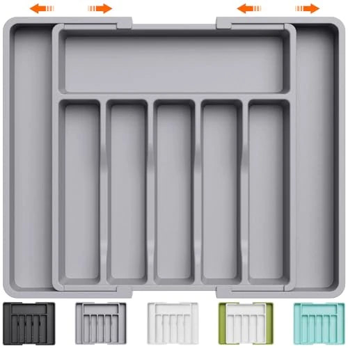 Offerta a tempo: Lifewit Portaposate da Cassetto, Organizer Cucina Espandibile, Porta Posate Regolabile in Resistente Plastica per Cucchiai e Forchette, Profondità 38cm, Estensione max 57 cm, 1 Pacchi, Grigio - 23% da 21.99 € a 16.99 €