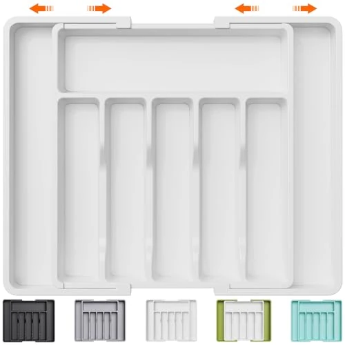 Offerta a tempo: Lifewit Portaposate da Cassetto, Organizer Cucina Espandibile, Porta Posate Regolabile in Resistente Plastica per Cucchiai e Forchette, Profondità 38cm, Estensione max 57 cm, 1 Pacchi, Bianco - 23% da 21.99 € a 16.99 €
