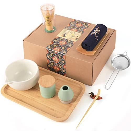 Oferta limitada: Artcome Juego de té matcha japonés, cuenco de matcha con boquilla de vertido, bandeja de té, batidor de matcha, soporte de batidor de cerámica, organizador de polvo de matcha, kit de ceremonia de de 39.99 EUR a 36.99 EUR (ahorro 8%)