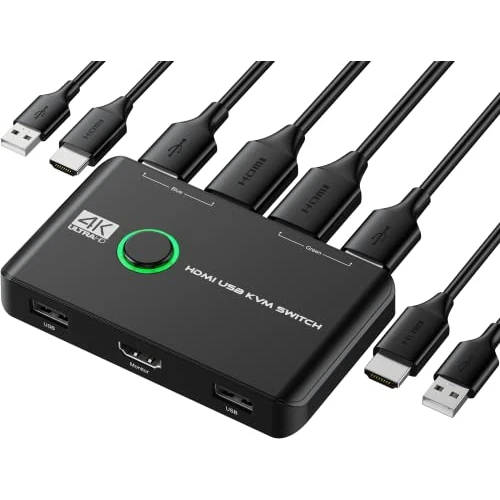 Offerta a tempo: Rybozen KVM Switch HDMI, 4K @60Hz USB Switch per 2 Computer Condividono Tastiera, Mouse, Stampante e un Monitor HD, Switch KVM con 2 Cavi USB e 2 Cavi HDMI - 0.00% da 20.99 € a 20.99 €