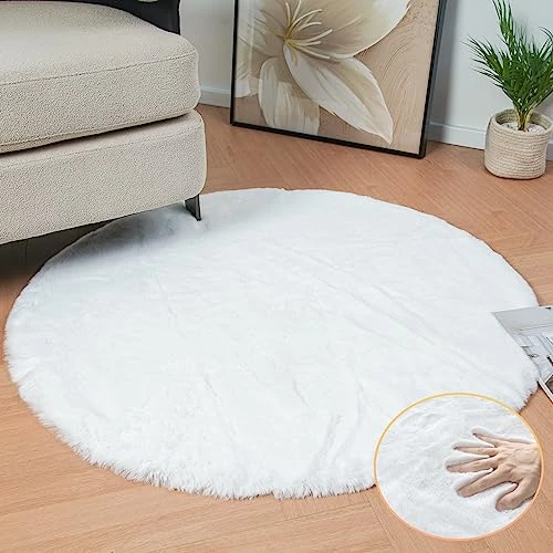 ORINOVA biały 120 cm Miękki dywan z imitacją futra króliczego