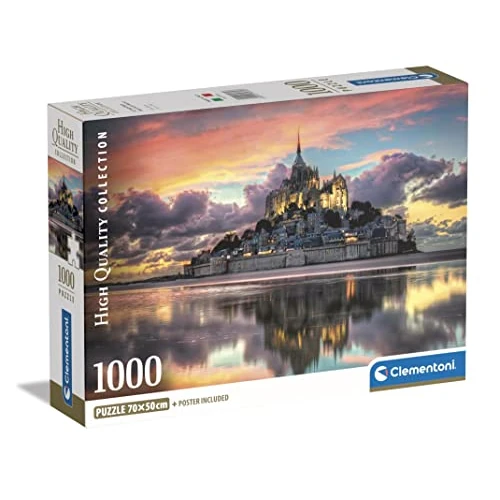 Clementoni - Puzzle 1000 sztuk dla dorosłych i nastolatków, kolekcja, motyw Le Magnifique Mont Saint Michel, pomysł na prezent dla mężczyzn i kobiet, wyprodukowano we Włoszech, 70 x 50 cm, 39769