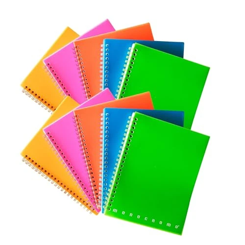 Pigna, Maxi spiralgebundene Notizbücher MONOCROMO FLUO PPL, Papierformat A7, 8x12 cm, 70 Blatt, 80 g/m² Papier, 5M innen, 5 mm Quadrate, 10 Stück.