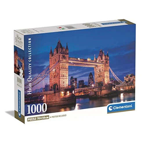 Clementoni - Mostek z kolekcji -Tower Bridge At Night Compact-1000 sztuk puzzli dla dorosłych, wyprodukowano we Włoszech, wielokolorowy, 39772