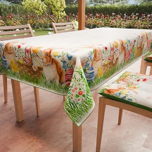 Limited offer: PETTI Artigiani Italiani - Stain Resistant Rectangular Easter Table Cover Easter Kitchen Bunny Design X24 Seater (140 x 450 cm) 100% Made in Italy from 44.90 EUR to 30.23 EUR (save 33%)