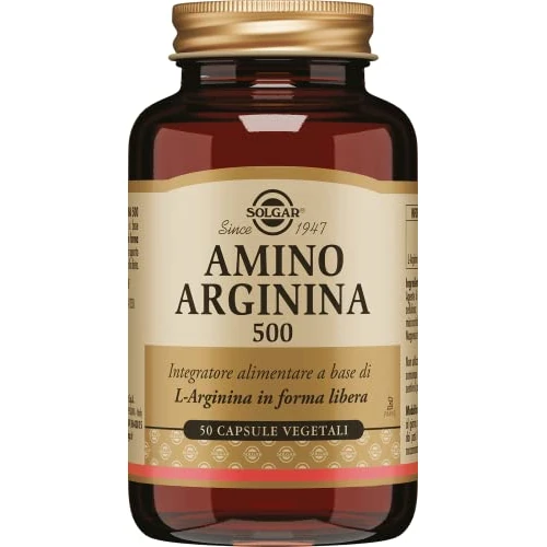 Solgar AMINO ARGININA 500, 50 capsule vegetali – L-Arginina – precursore creatina e NO