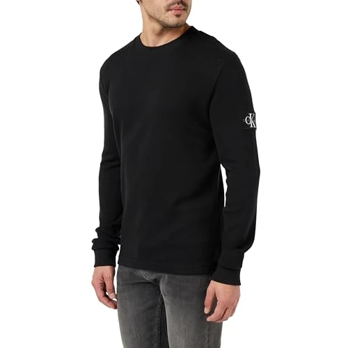 Offerta a tempo: Calvin Klein Jeans Maglietta Maniche Lunghe Uomo Badge Waffle LS Tee Basic, Nero (CK Black), XXS - 42% da 59.90 € a 34.59 €