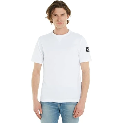 Offerta a tempo: Calvin Klein Uomo T-Shirt Maniche Corte Regular Tee con Etichetta con Logo, Bianco (Bright White), M - 52% da 39.90 € a 19.17 €