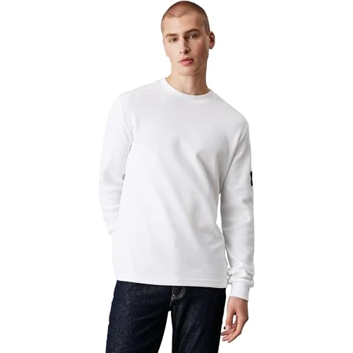 Offerta a tempo: Calvin Klein Jeans Maglietta Maniche Lunghe Uomo Badge Waffle LS Tee Basic, Bianco (Bright White), XL - 42% da 59.90 € a 34.94 €