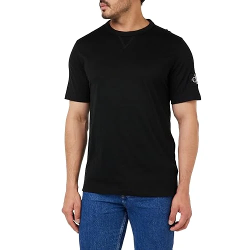 Calvin Klein T-shirt voor heren, korte mouwen, ronde hals, regular fit, badge T-shirt, Zwart, L