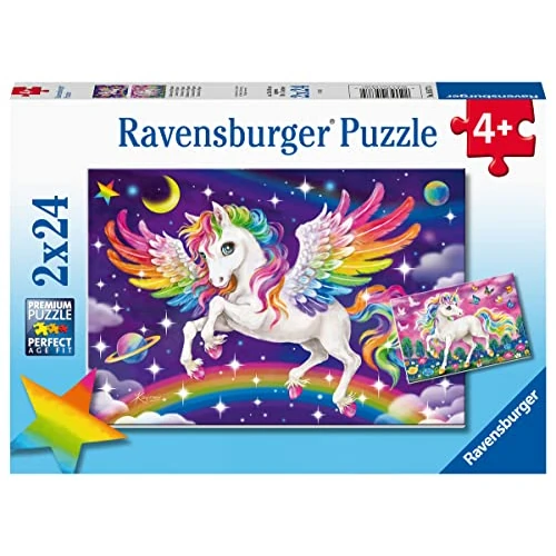 Offerta a tempo: Ravensburger Unicorn & Pegasus, 2 x 24 pezzi, puzzle per bambini dai 3 anni in su, idea regalo per bambini - 39% da 17.85 € a 10.90 €