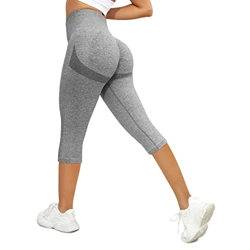 Zeitlich begrenztes Angebot: Yuson Girl Leggings Damen 3/4 Sport Legging Hohe Taille Elastische Blickdicht Yogahose Sommer Sporthose Laufhose Capri Leggings für Fitness Workout Radfahren Training Laufende(Grau, M) von 9.99 € auf 9.99 € (0.0% Rabatt)