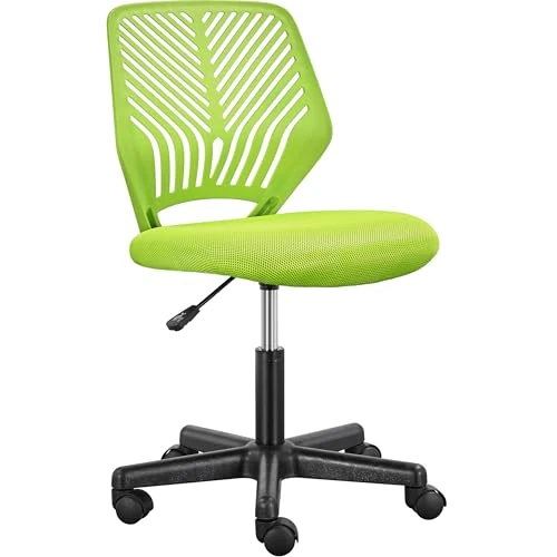 Yaheetech Silla de oficina sin reposabrazos, giratoria, ergonómica, capacidad de 136 kg, malla transpirable, altura ajustable, color verde