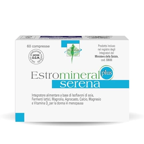 Estromineral Serena Plus – Integratore Menopausa per Vampate, Insonnia, Umore e Salute delle Ossa – Naturale con Isoflavoni di Soia – 60 Compresse Senza Glutine e Lattosio