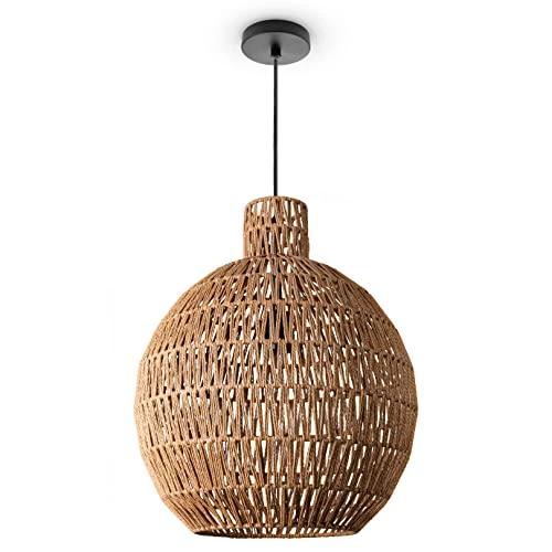 Paco Home Luminaria Suspensión Salón Bohemia Lámparas Cesta Lámpara Colgante Ratán Comedor Lámpara Papel E27, Tipo de lámpara:Lámpara colgante - Tipo 8, Farbe_MuVa:Beige (Ø45 cm)