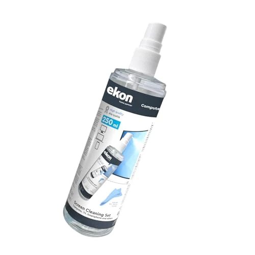 Offerta a tempo: Ekon Spray per Schermi Display con Panno in Microfibra, 250ml, Kit Pulizia per Monitor, Laptop, Fotocamere, Videocamere, MacBook, TV, Smart TV, Smartphone, Tablet - 48% da 7.99 € a 4.12 €