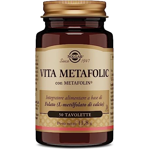Solgar VITA METAFOLIC – L‑metilfolato (Metafolin®) 400 mcg, acido folico attivo pronto all’uso, 50 tavolette