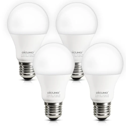 Oferta limitada: DiCUNO Bombilla con Sensor Crepuscular, Bombilla LED A60 E27 9W sustituye a 60W, Blanco frío 5000K, 800LM, Encendido/Apagado automático, Sensor de luz LED para exteriores, No regulable, 4 Piezas de 26.99 EUR a 14.99 EUR (ahorro 44%)